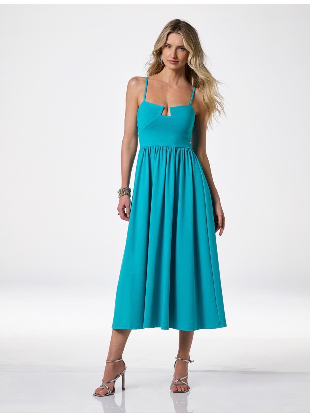 NWT Turquoise Blue Midi Dress & Spaghetti Straps-XS
